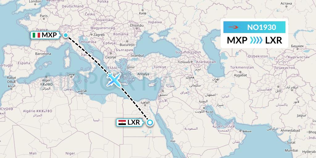NO1930 Neos Flight Map: Milan to Luxor