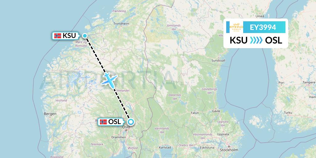 EY3994 Etihad Airways Flight Map: Kristiansund to Oslo