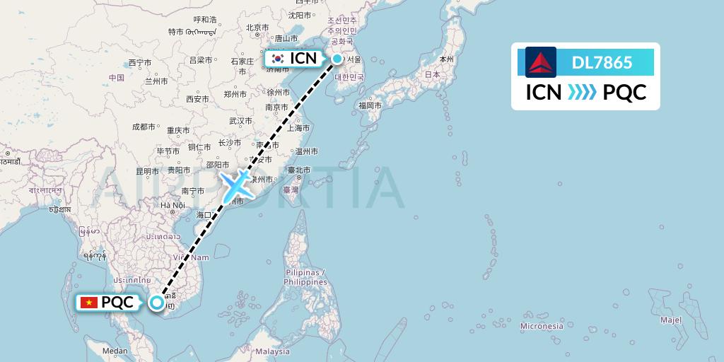 DL7865 Delta Air Lines Flight Map: Seoul to Phu Quoc