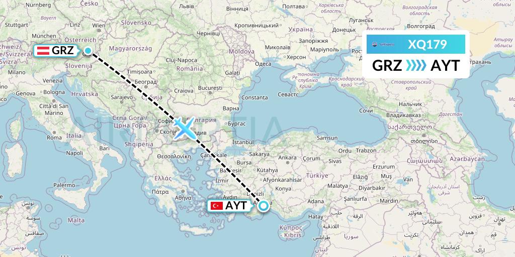 XQ179 SunExpress Flight Map: Graz to Antalya