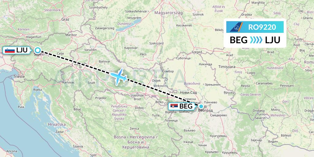 RO9220 Tarom Flight Map: Belgrade to Ljubljana