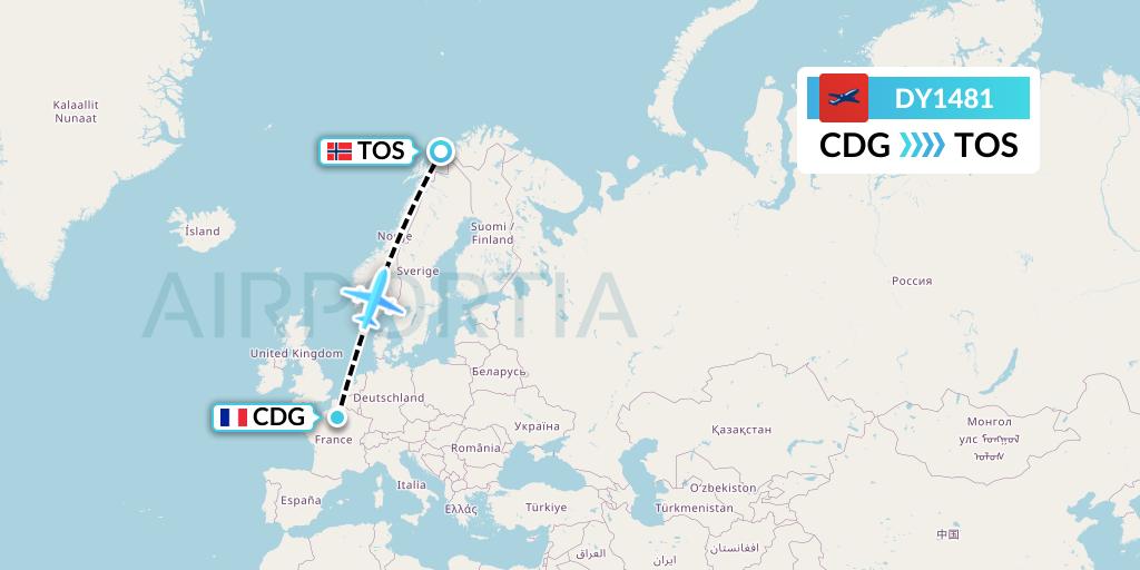 DY1481 Norwegian Flight Map: Paris to Tromso