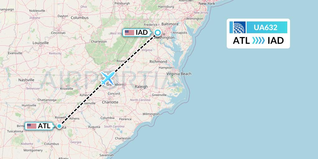 UA632 United Airlines Flight Map: Atlanta to Washington