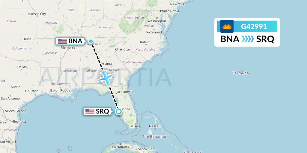 G42991 Allegiant Air Flight Map: Nashville to Sarasota