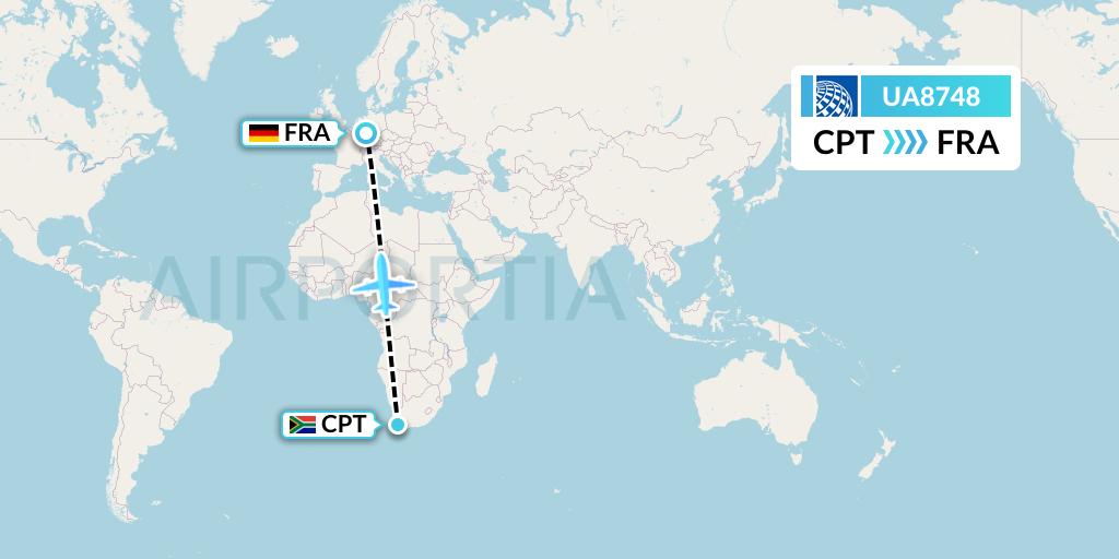 UA8748 United Airlines Flight Map: Cape Town to Frankfurt