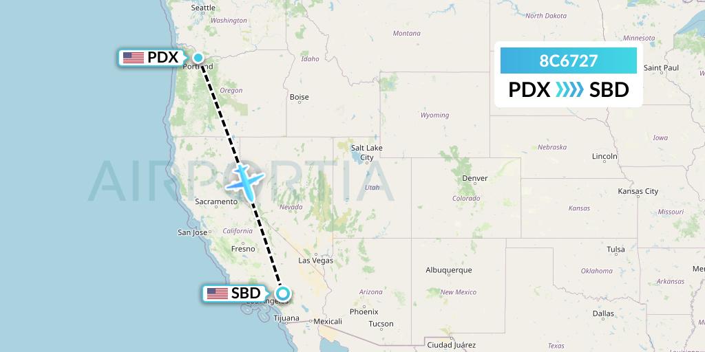 8C6727 Air Transport International Flight Map: Portland to San Bernardino