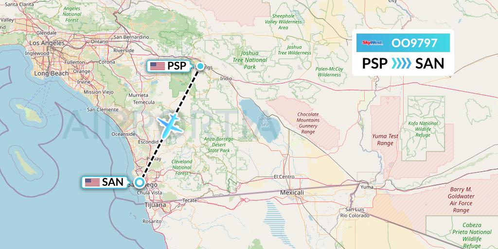 OO9797 SkyWest Airlines Flight Map: Palm Springs to San Diego