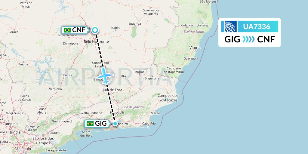 UA7336 United Airlines Flight Map: Rio de Janeiro to Belo Horizonte