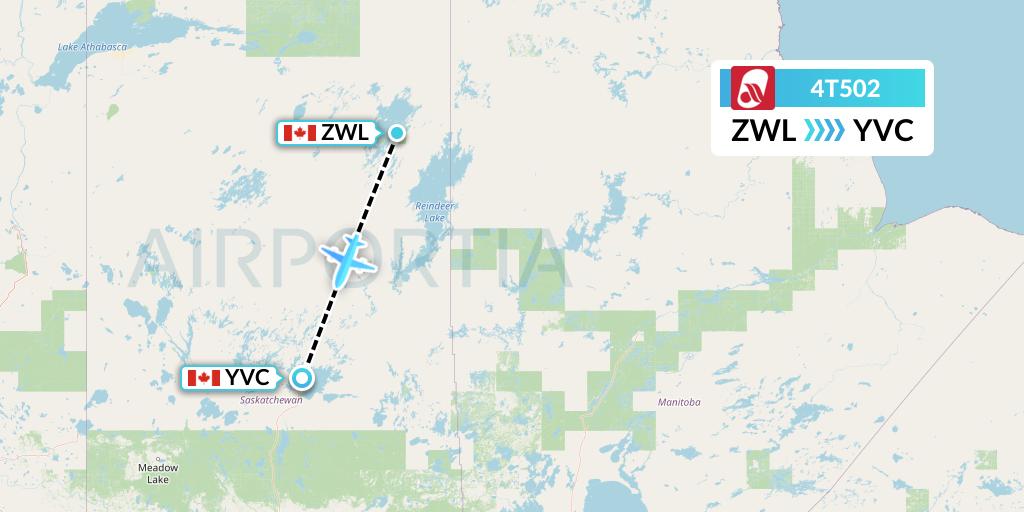 4T502 Rise Air Flight Map: Wollaston Lake to La Ronge