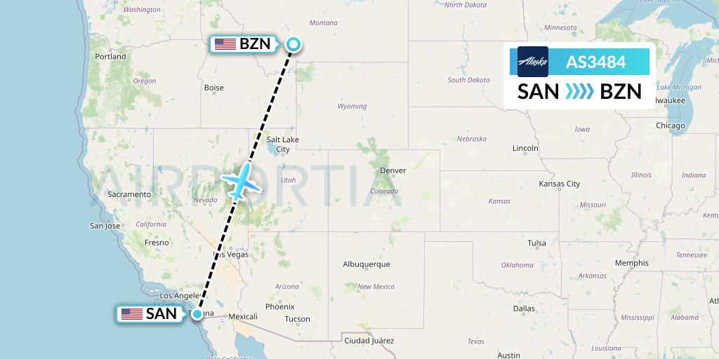 AS3484 Alaska Airlines Flight Map: San Diego to Bozeman