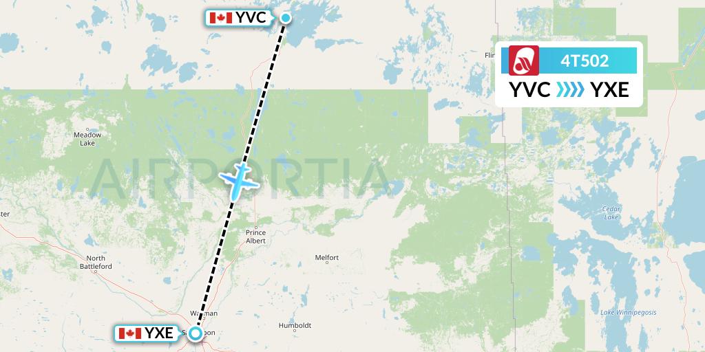 4T502 Rise Air Flight Map: La Ronge to Saskatoon
