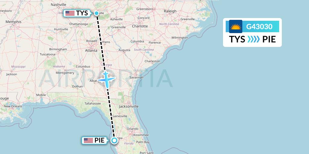G43030 Allegiant Air Flight Map: Knoxville to St. Petersburg