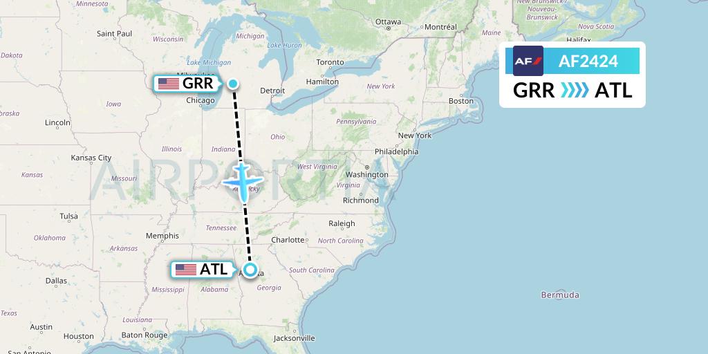 AF2424 Air France Flight Map: Grand Rapids to Atlanta