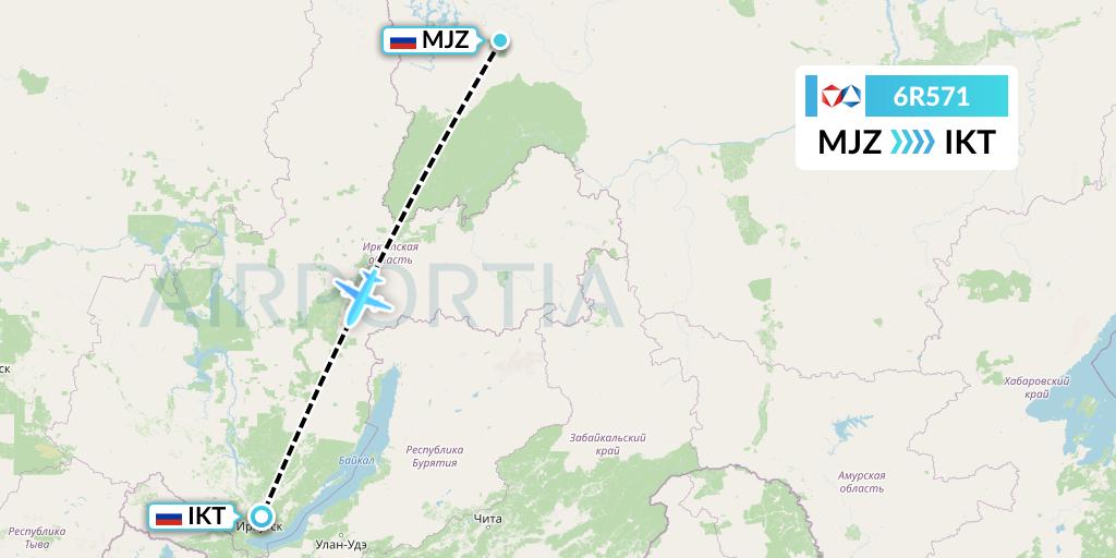 6R571 Alrosa Flight Map: Mirny to Irkutsk