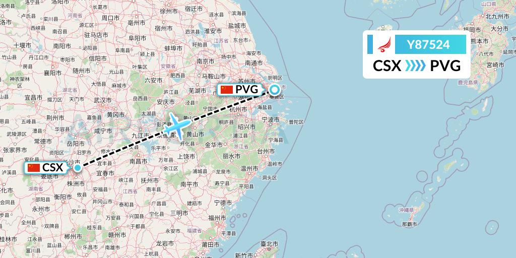 Y87524 Yangtze River Express Flight Map: Changsha to Shanghai