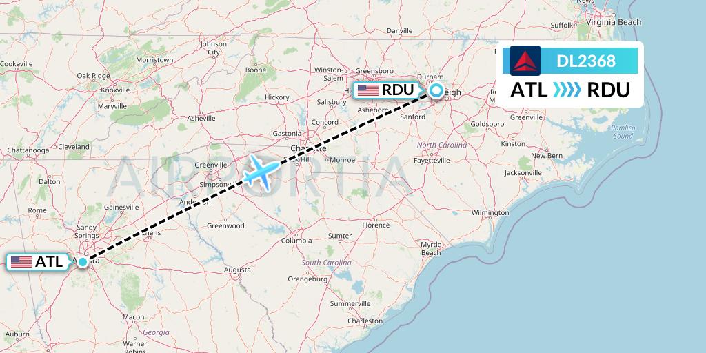 DL2368 Delta Air Lines Flight Map: Atlanta to Raleigh-Durham