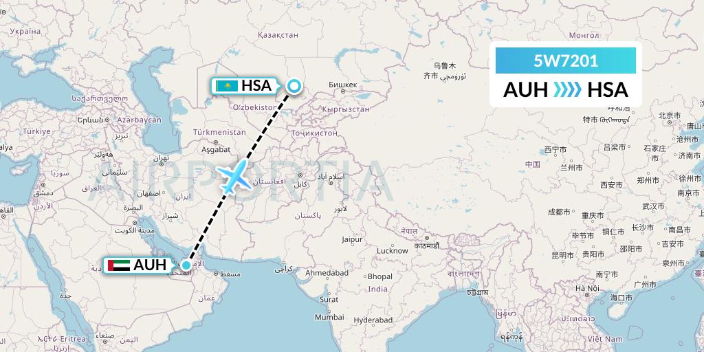 5W7201 Wizz Air Abu Dhabi Flight Map: Abu Dhabi to Shymkent