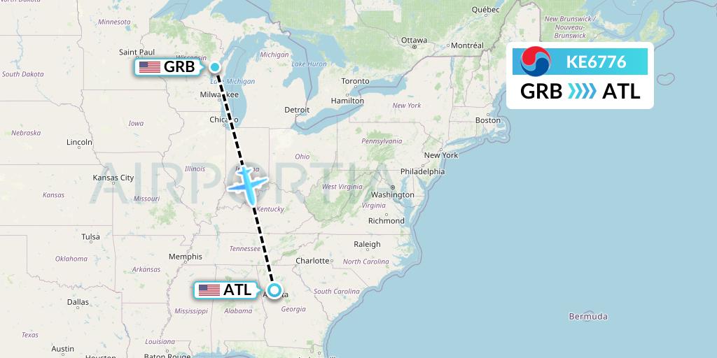 KE6776 Korean Air Flight Map: Green Bay to Atlanta
