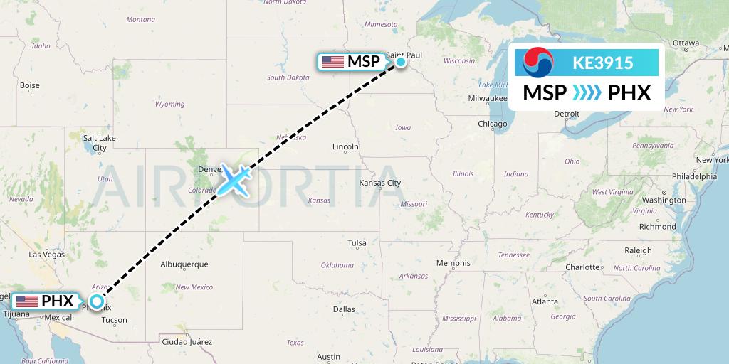 KE3915 Korean Air Flight Map: Minneapolis to Phoenix