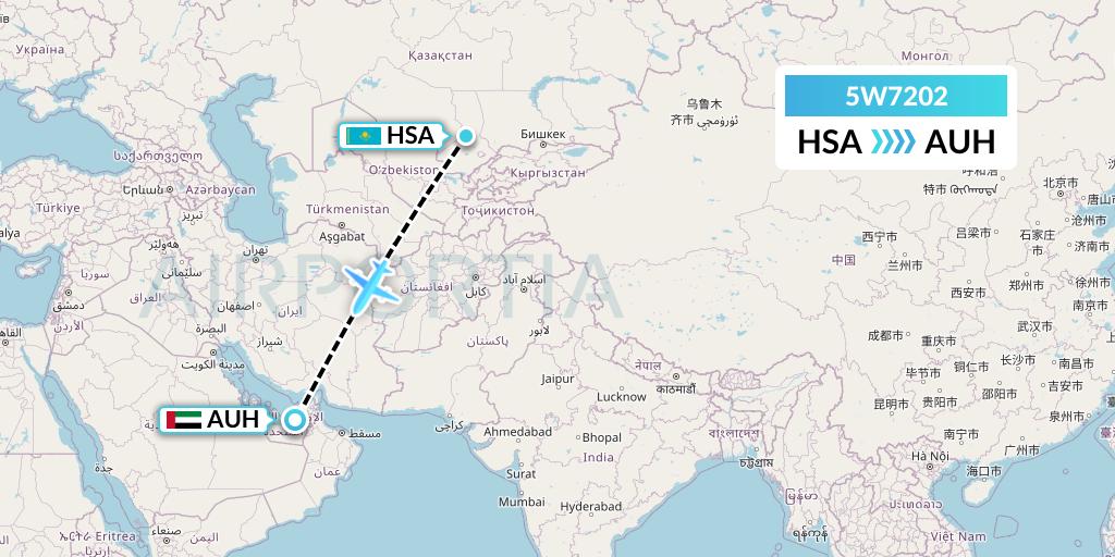 5W7202 Wizz Air Abu Dhabi Flight Map: Shymkent to Abu Dhabi