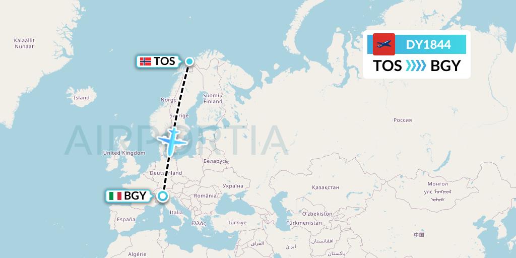 DY1844 Norwegian Flight Map: Tromso to Milan
