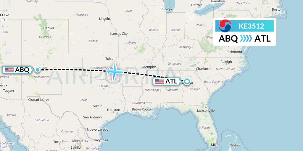 KE3512 Korean Air Flight Map: Albuquerque to Atlanta