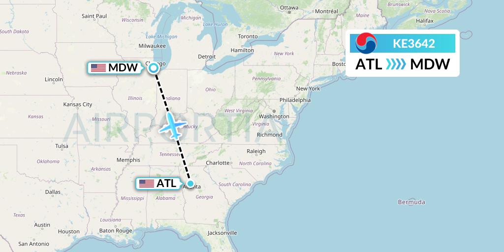 KE3642 Korean Air Flight Map: Atlanta to Chicago