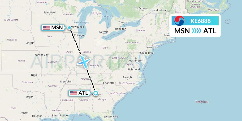 KE6888 Korean Air Flight Map: Madison to Atlanta