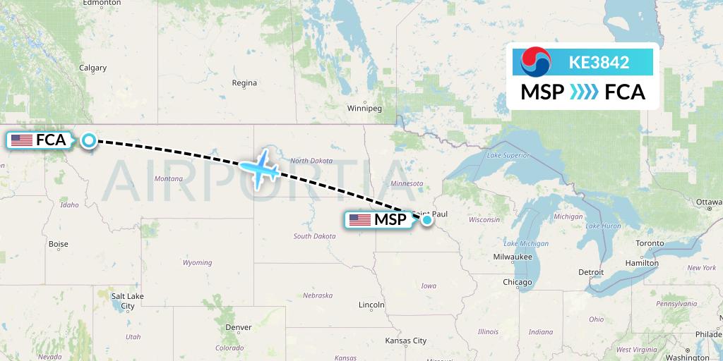 KE3842 Korean Air Flight Map: Minneapolis to Kalispell
