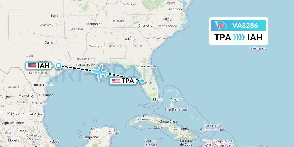 VA8286 Virgin Australia Flight Map: Tampa to Houston