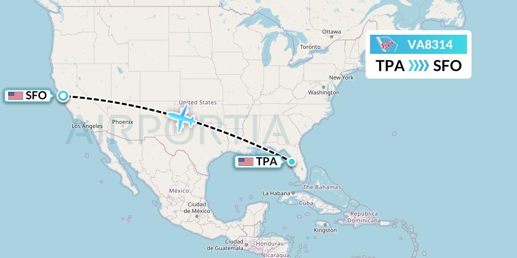 VA8314 Virgin Australia Flight Map: Tampa to San Francisco