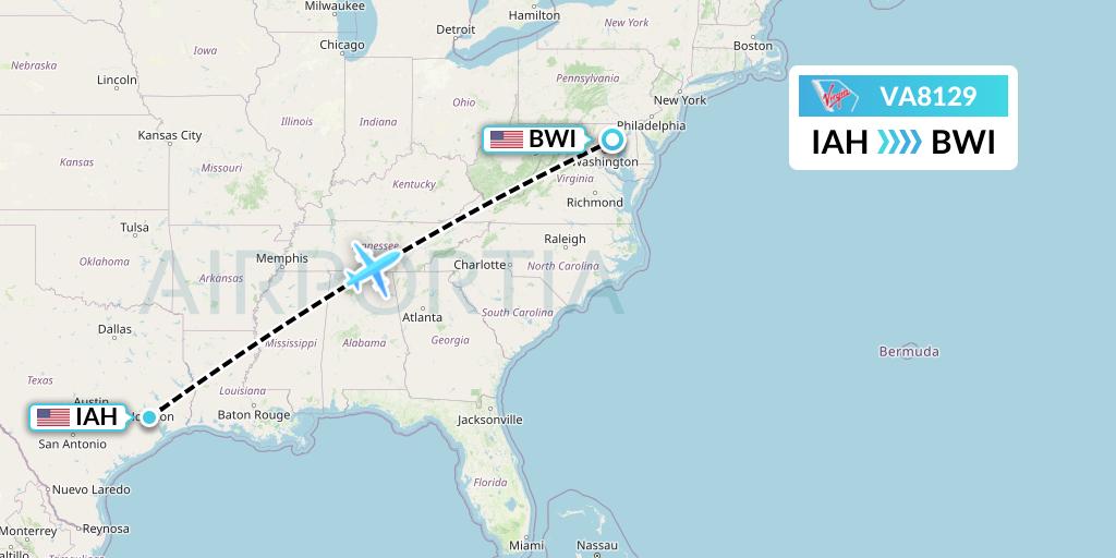 VA8129 Virgin Australia Flight Map: Houston to Baltimore