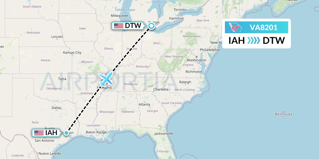 VA8201 Virgin Australia Flight Map: Houston to Detroit