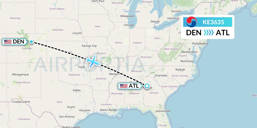KE3635 Korean Air Flight Map: Denver to Atlanta