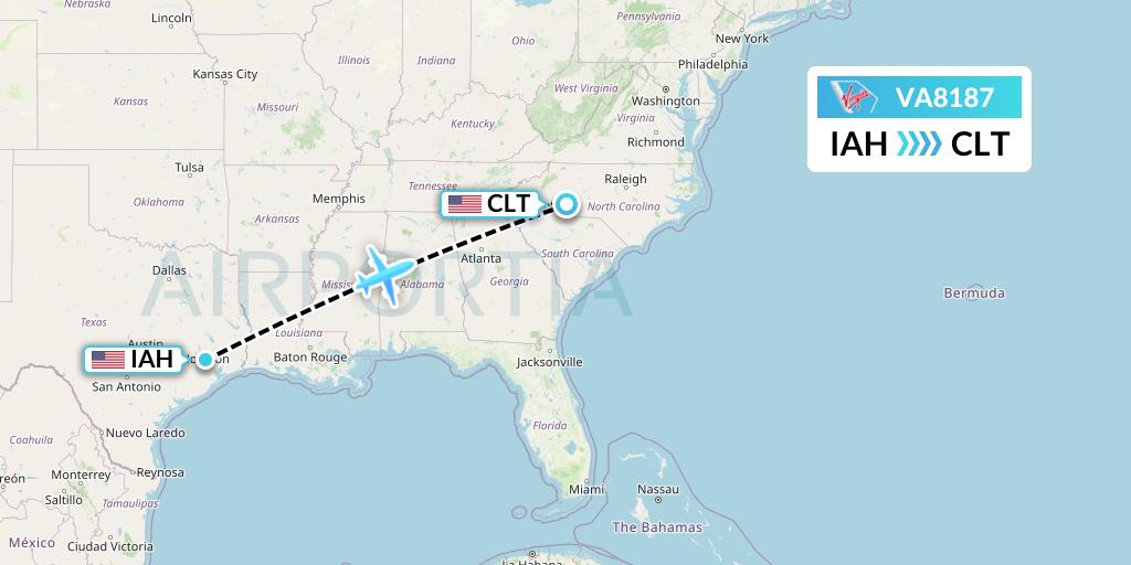 VA8187 Virgin Australia Flight Map: Houston to Charlotte