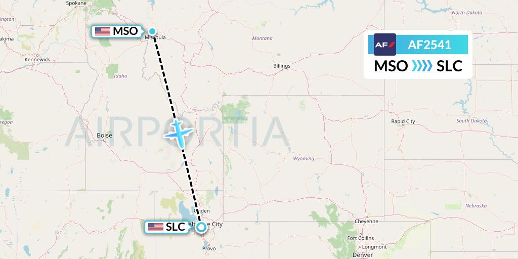 AF2541 Air France Flight Map: Missoula to Salt Lake City