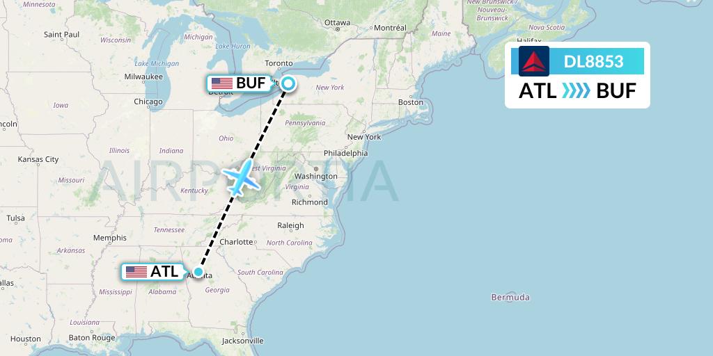 DL8853 Delta Air Lines Flight Map: Atlanta to Buffalo
