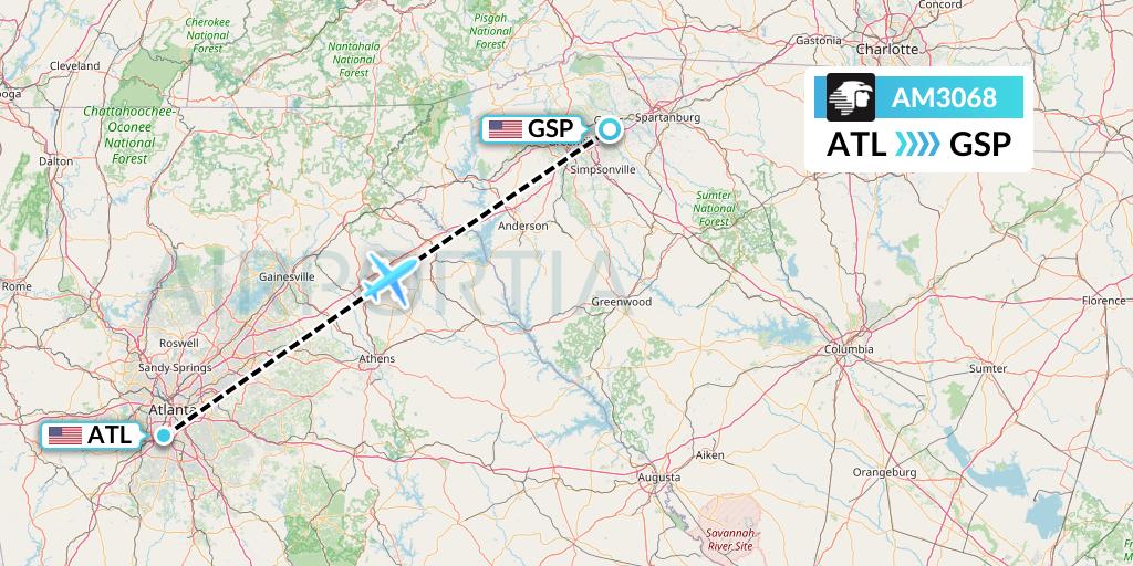 AM3068 Aeromexico Flight Map: Atlanta to Greenville-Spartanburg