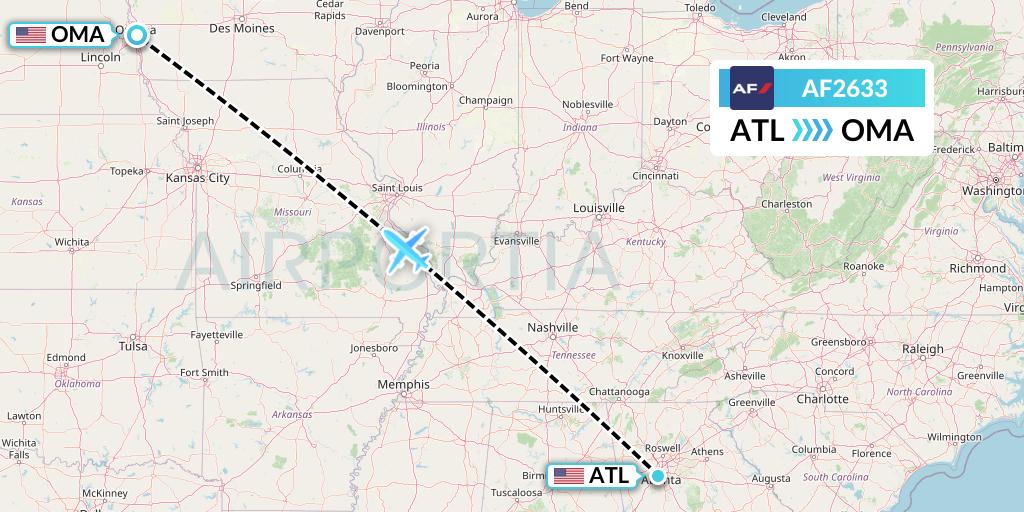 AF2633 Air France Flight Map: Atlanta to Omaha