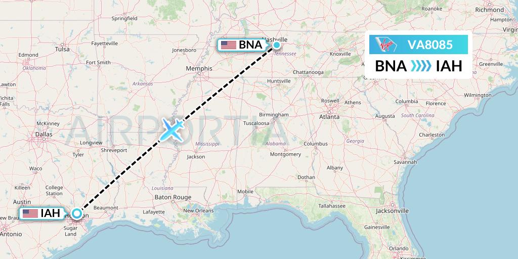 VA8085 Virgin Australia Flight Map: Nashville to Houston