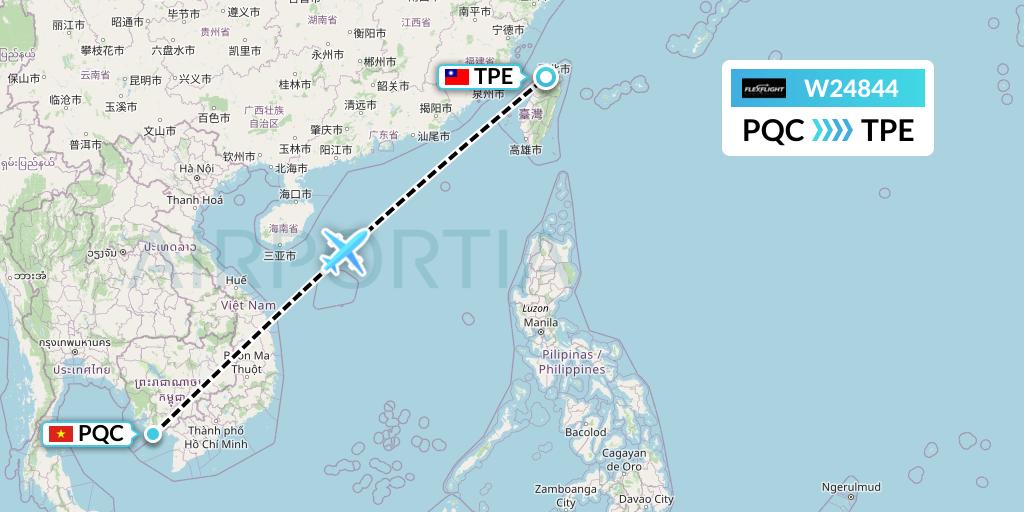 W24844 Flex Flight Flight Map: Phu Quoc to Taipei