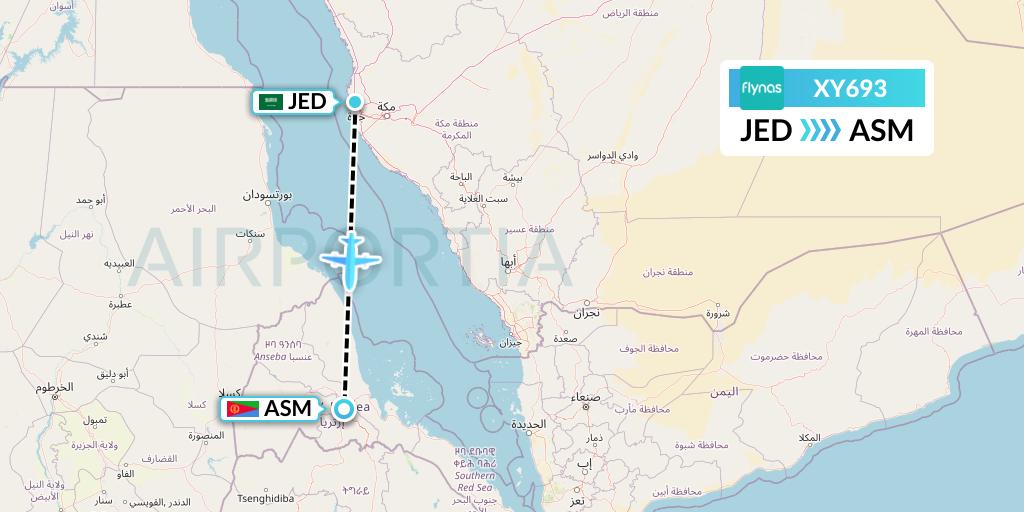 XY693 Flynas Flight Map: Jeddah to Asmara