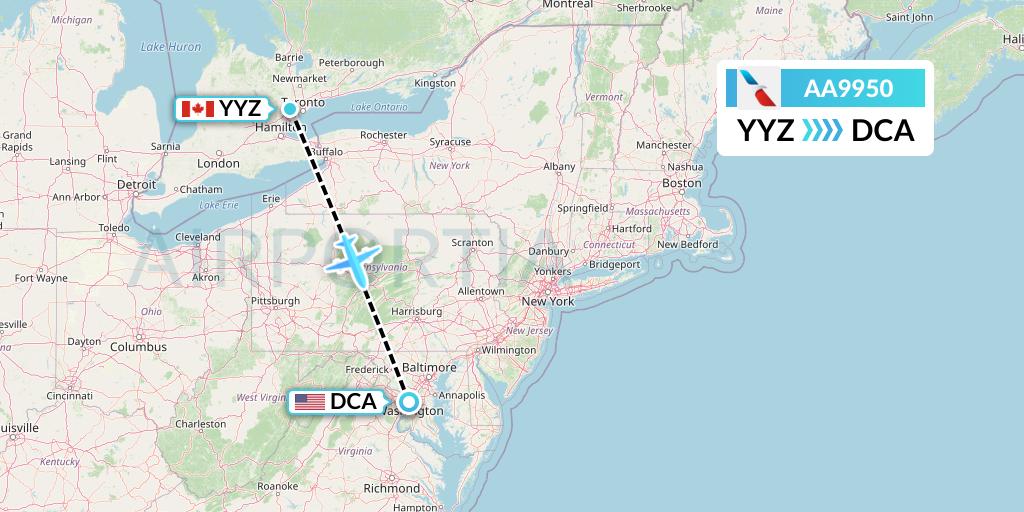 AA9950 American Airlines Flight Map: Toronto to Washington