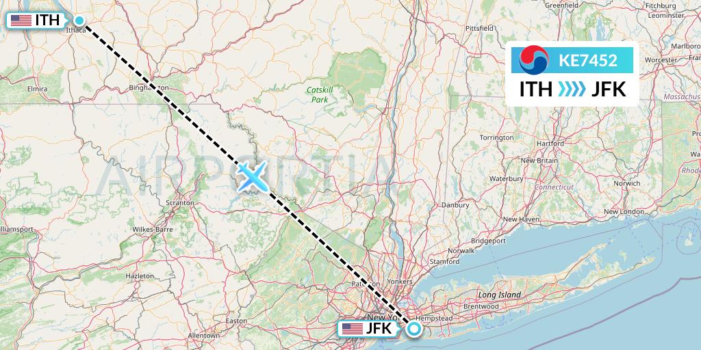 KE7452 Korean Air Flight Map: Ithaca to New York
