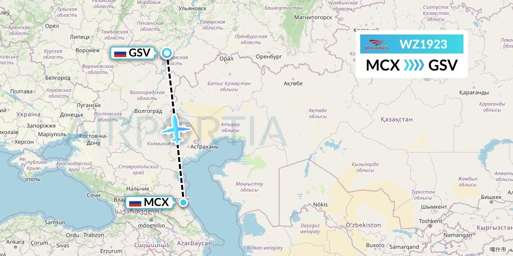 WZ1923 Red Wings Flight Map: Makhachkala to Saratov