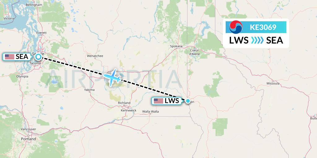 KE3069 Korean Air Flight Map: Lewiston to Seattle