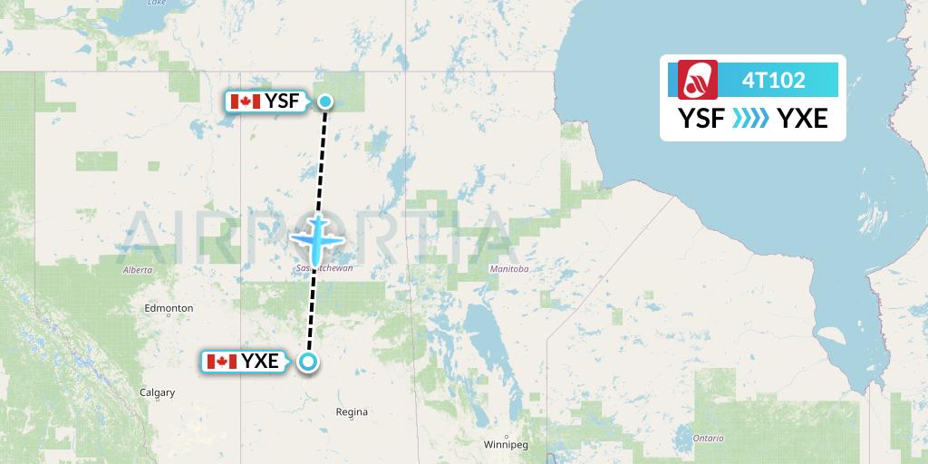 4T102 Rise Air Flight Map: Stony Rapids to Saskatoon