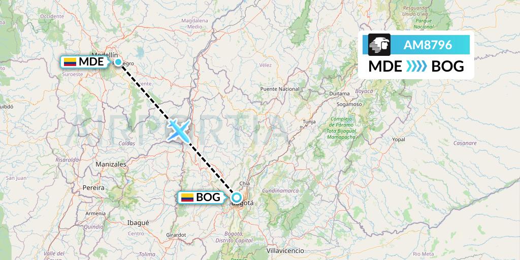 AM8796 Aeromexico Flight Map: Medellin to Bogota