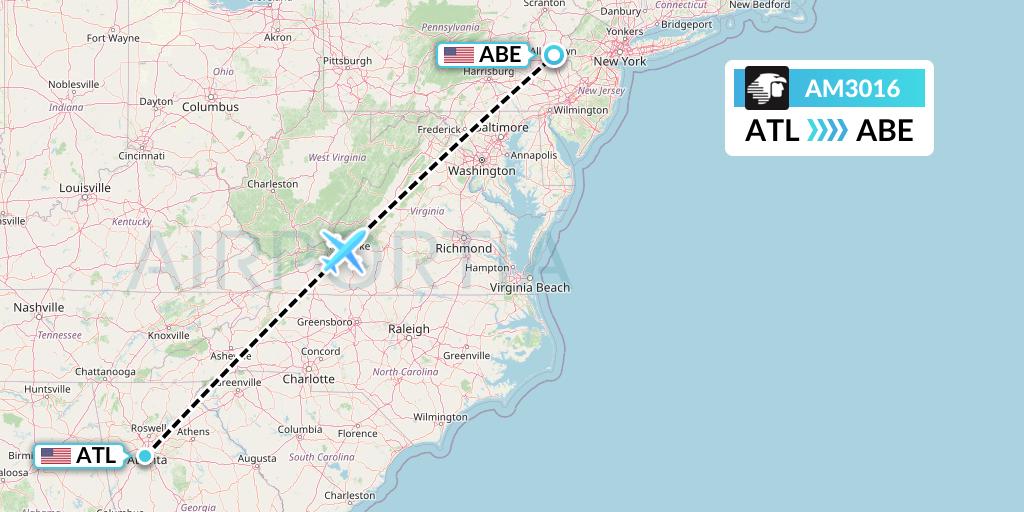 AM3016 Aeromexico Flight Map: Atlanta to Allentown