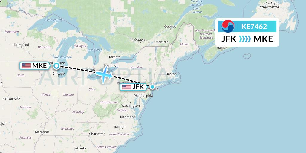 KE7462 Flight Status Korean Air New York to Milwaukee (KAL7462)